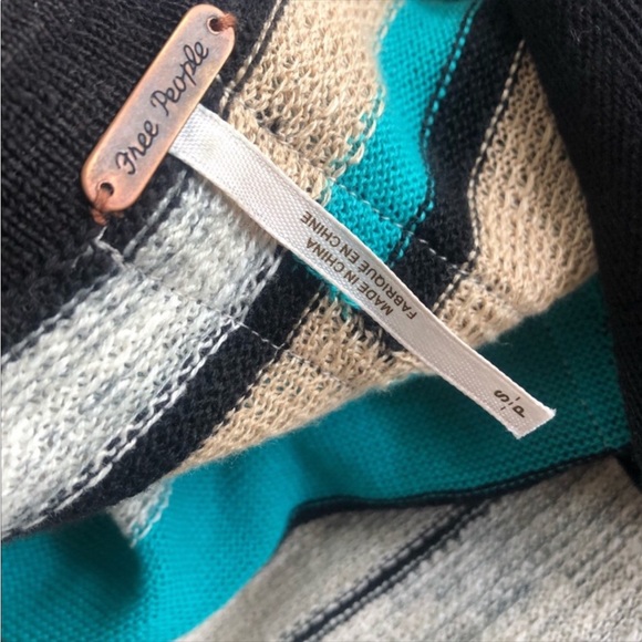 Free people] Linen Tan Black Jade Strips Maxi loose fit sweater kimono Duster - Picture 8 of 9